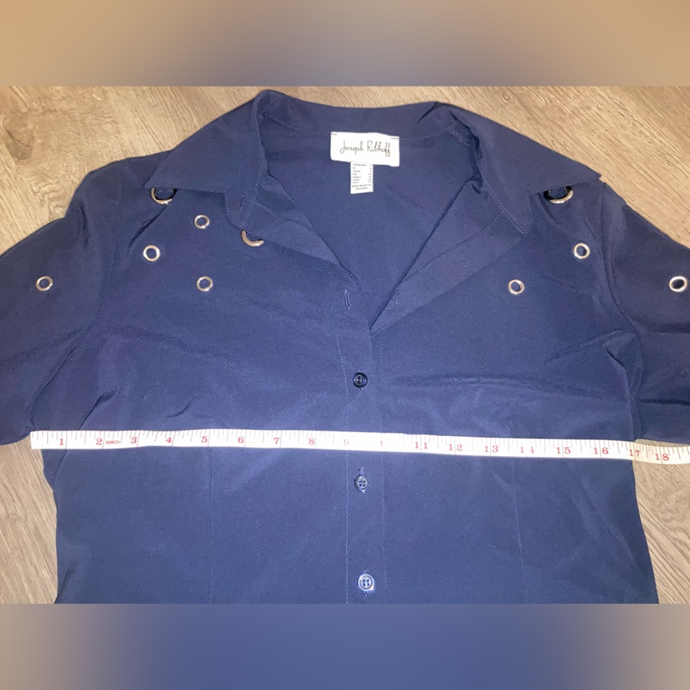 Joseph Ribkoff Elegant Navy Collar Button Up Blouse - Picture 5 of 6